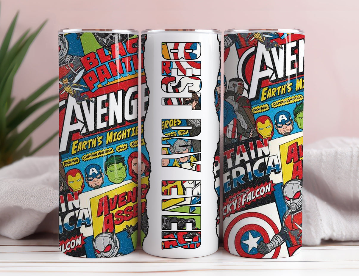 Tumbler Skinny 20oz sublimado con diseño de Avengers